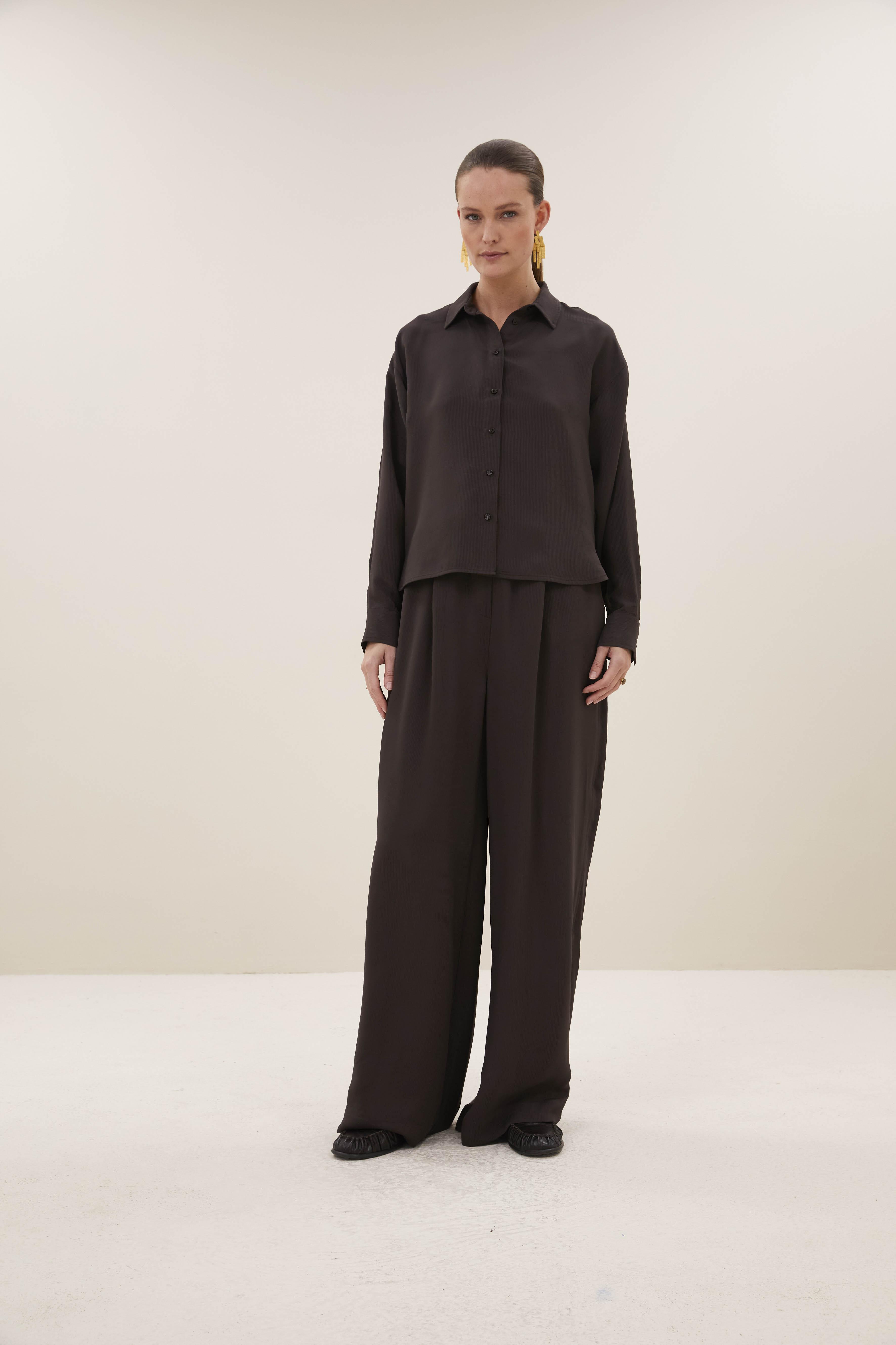 By-Bar Kris Satin Stripe Blouse Espresso Damen Viskose Bluse braun